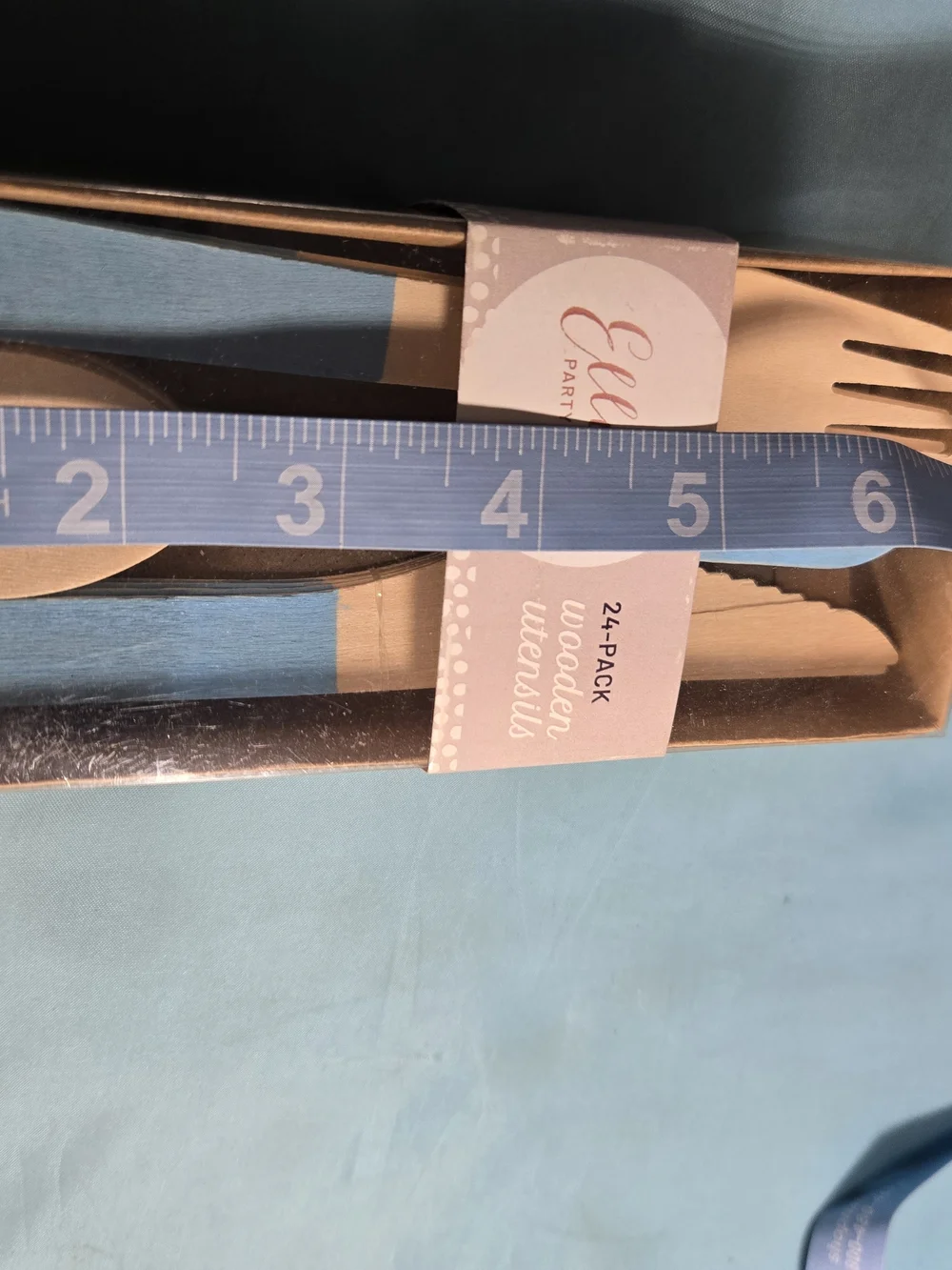 Wood Cutlery Set Blue, Party Supplies, 24 Pieces By Ellie's New Sealed